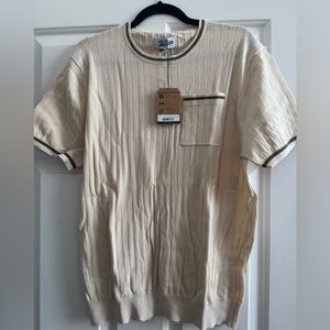 The Tie Bar Cream Short-Sleeve Ribbed Pocket Tee with Black Trim